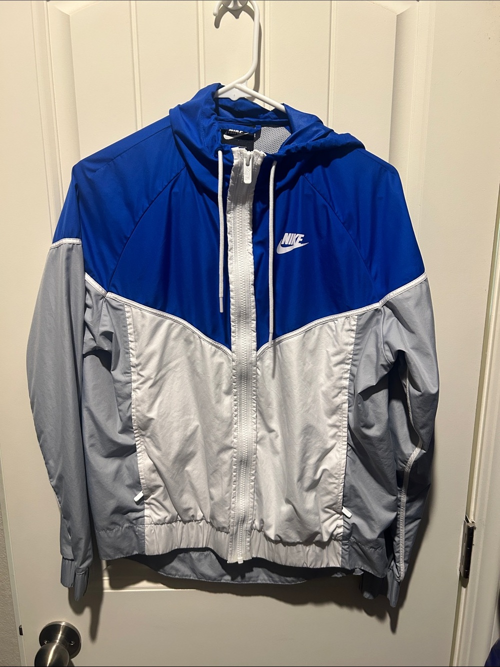 Nike Royal Blue and Light Gray Hooded Windbreaker Jacket